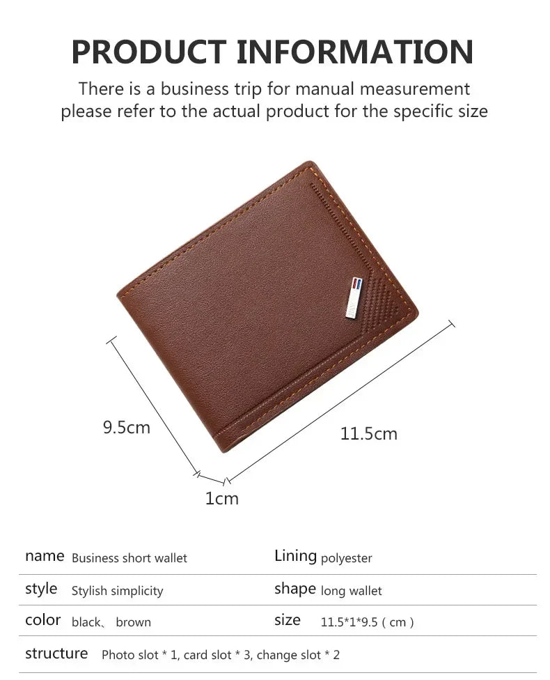 Men's Minimalist Soft Leather Short Wallet — Slim Foldable Bifold for Everyday Carry