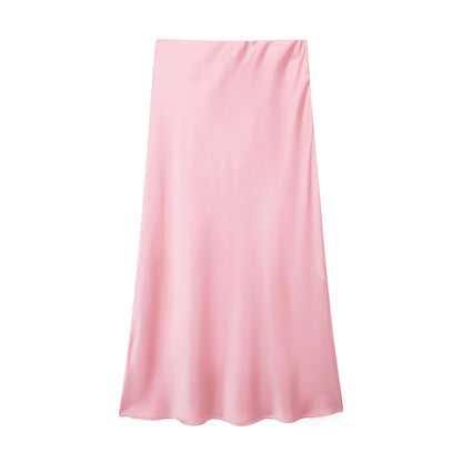 Willshela Black Satin Midi Skirt — Elegant & Versatile Women's Fashion