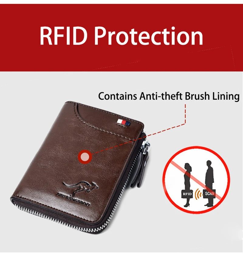 Men's RFID Luxury Leather Wallet — Business Card Holder, Zipper Coin Purse & Bifold