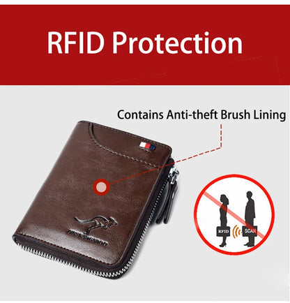 Men's RFID Luxury Leather Wallet — Business Card Holder, Zipper Coin Purse & Bifold