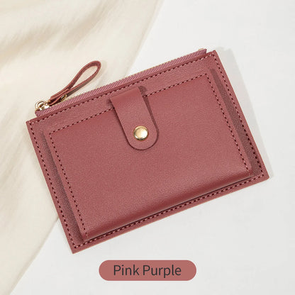 Women's Mini PU Leather Credit Card Holder Wallet — Ultra-Thin Minimalist Short Purse