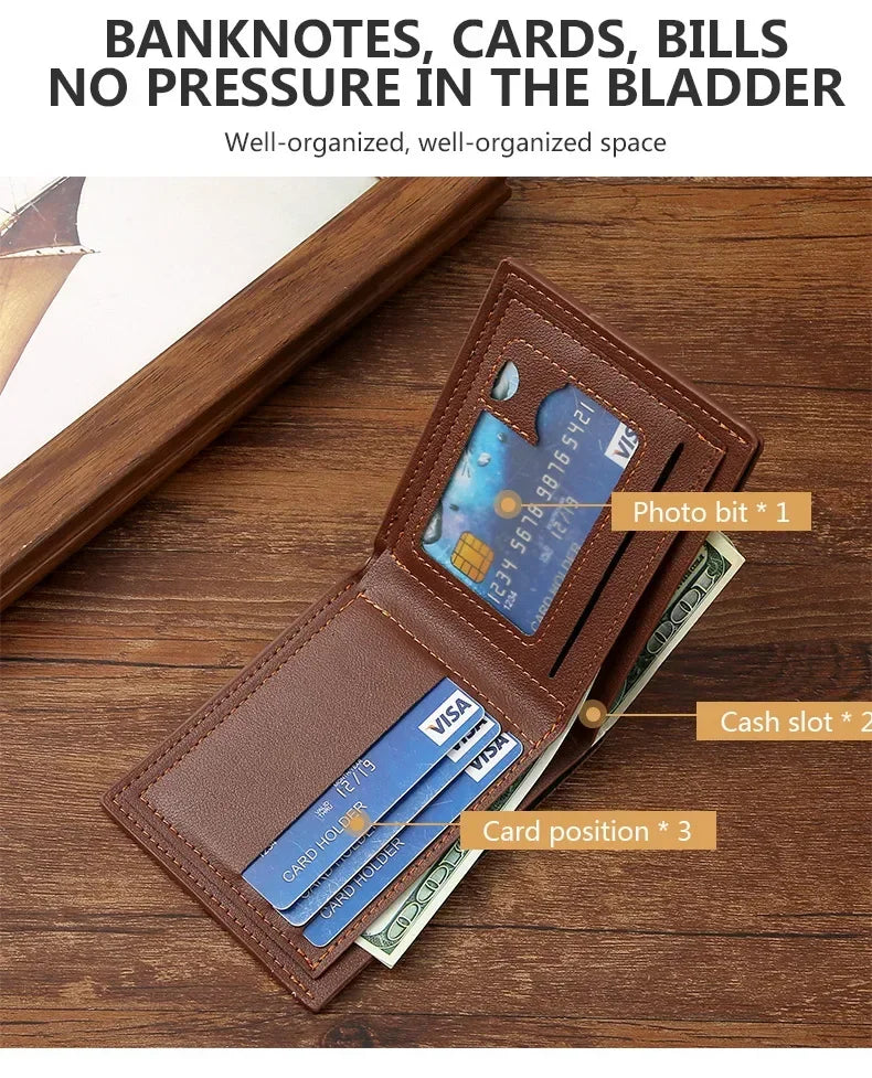 Men's Minimalist Soft Leather Short Wallet — Slim Foldable Bifold for Everyday Carry