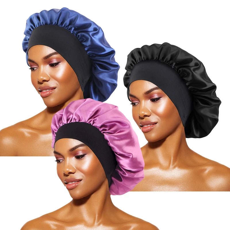 Women's Satin Sleep Bonnet — Wide-Brimmed Night Cap & Head Wrap with Elastic Band for Hair Care