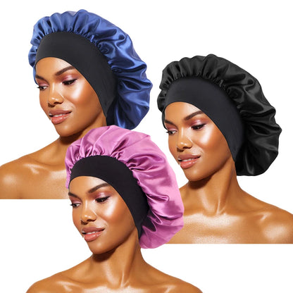 Women's Satin Sleep Bonnet — Wide-Brimmed Night Cap & Head Wrap with Elastic Band for Hair Care