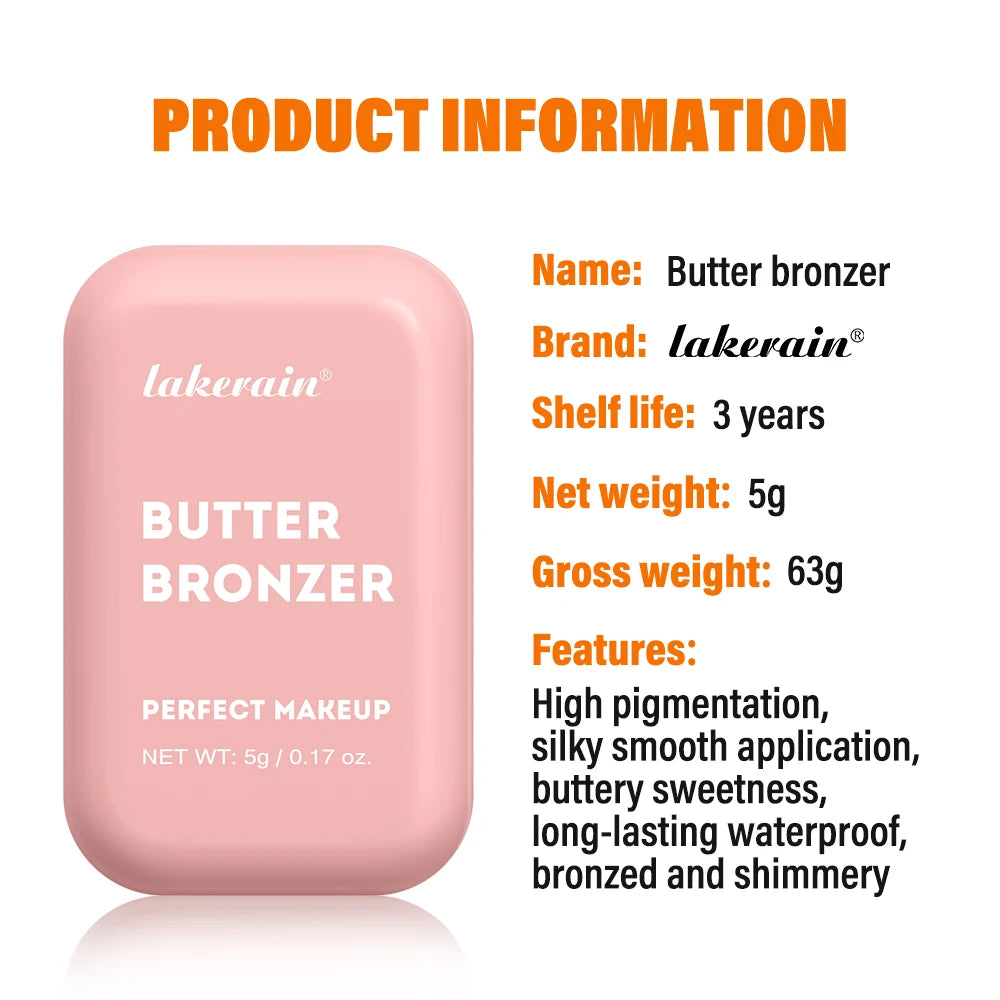 Lakerain Butter Bronzer Cream — Waterproof Shimmer Blush & Silky Monochrome Korean Face Cosmetic for Women