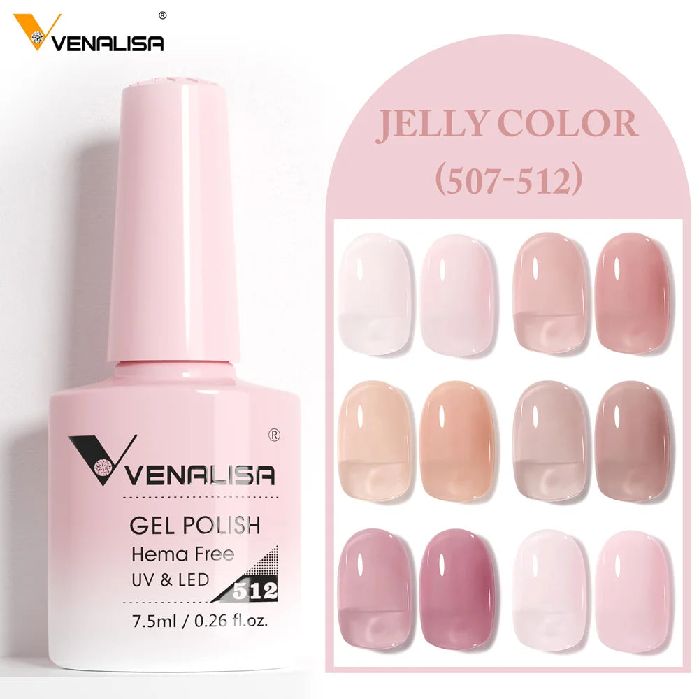 Venalisa HEMA-Free Glitter Gel Nail Polish — Full Coverage UV LED Soak-Off, Jelly Pink & Nude