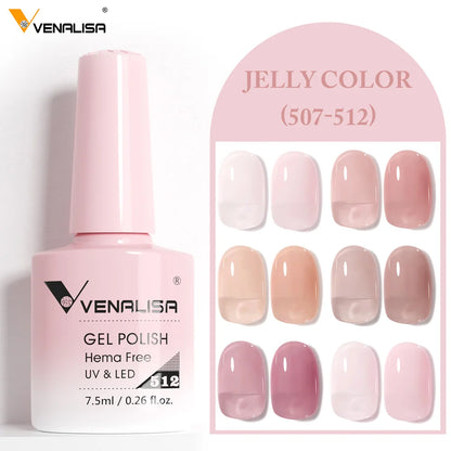 Venalisa HEMA-Free Glitter Gel Nail Polish — Full Coverage UV LED Soak-Off, Jelly Pink & Nude
