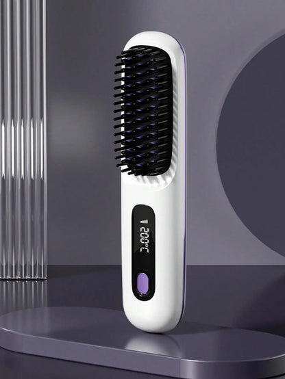 Women's Wireless Portable Hair Straightener Brush — USB Rechargeable Negative Ion Smoothing Tool with Anti-Scald Design