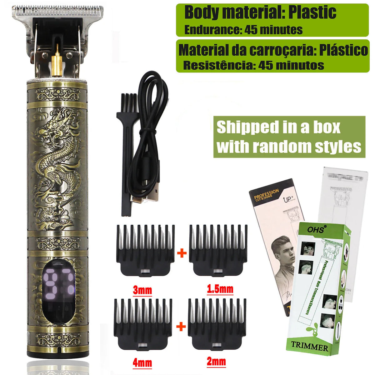 Rechargeable T9 Detail Hair & Beard Trimmer – 12 Designs