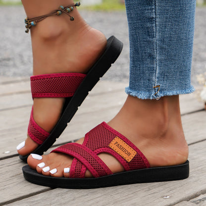 Sports-Style Mesh Breathable Women's Flat Sandals — Comfortable Skin-Friendly Indoor & Outdoor Sandals