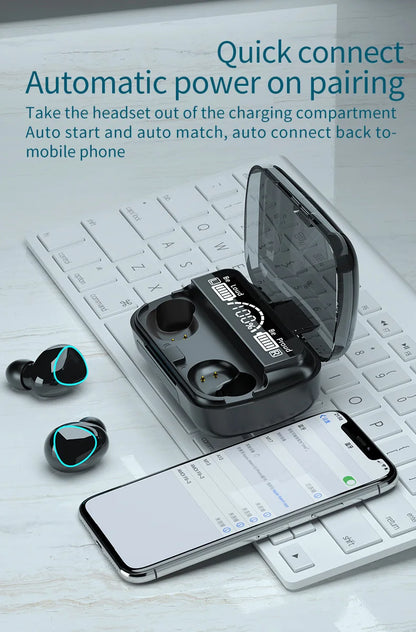 M10 Wireless Earbuds with Built-In Power Bank — High Quality Sound, Sports & Gaming Bluetooth Headphones