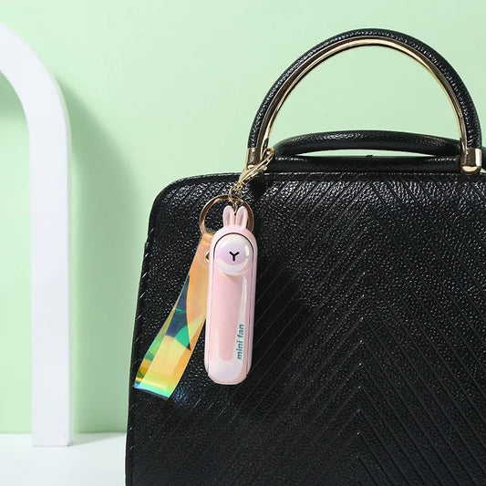 Cute Mini Portable USB Fan — Foldable Handheld Desk & Bedside Cooling Fan with Battery