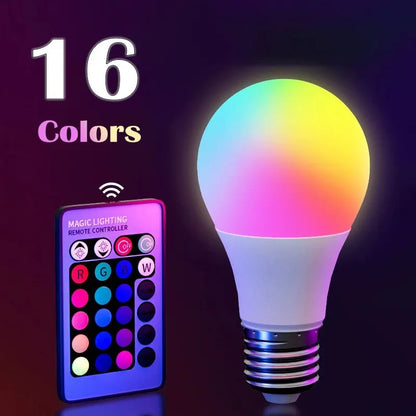 16-Color RGB Smart LED Bulb — Dimmable E27 220V Atmosphere Light with 24-Key Remote Control
