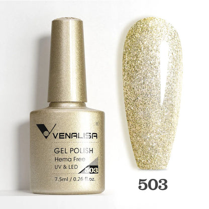 Venalisa HEMA-Free Glitter Gel Nail Polish — Full Coverage UV LED Soak-Off, Jelly Pink & Nude