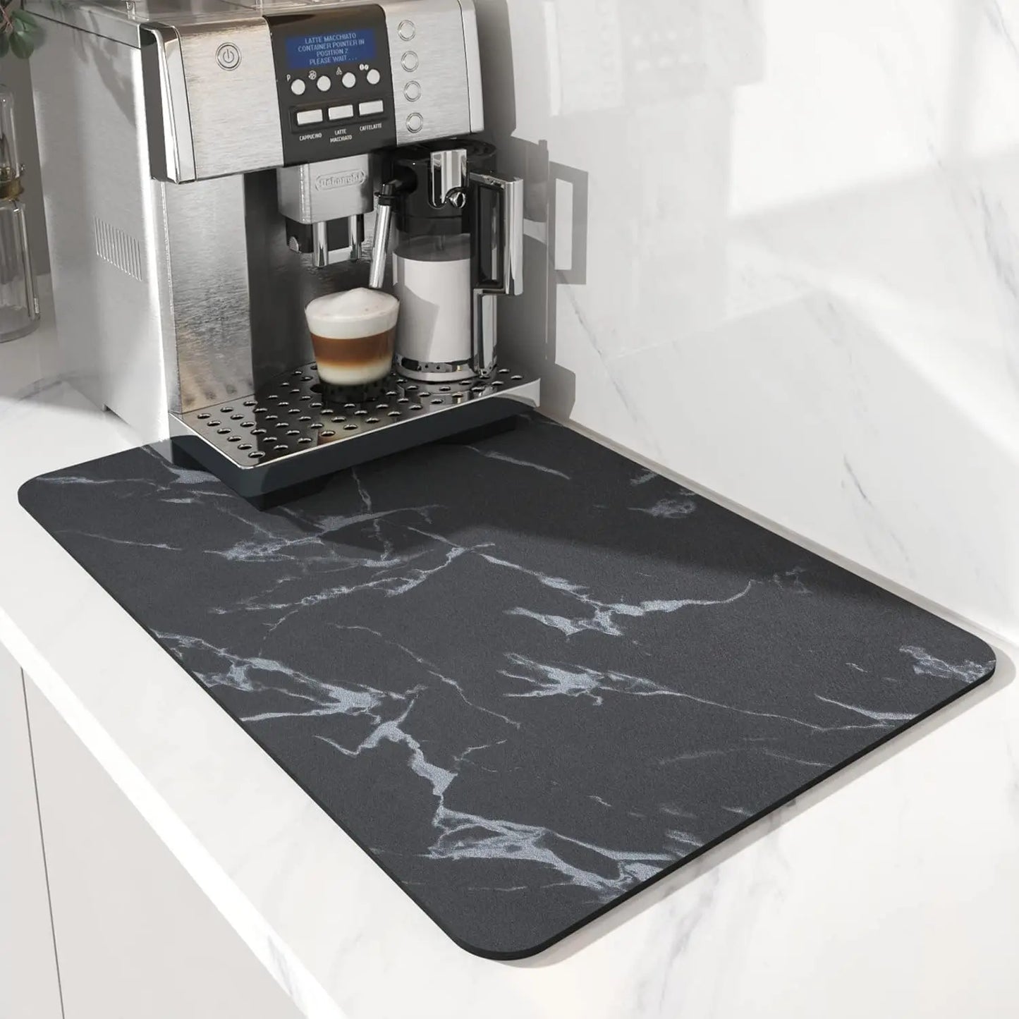 Anti-Slip Coffee Station Mat — Rubber-Backed Water-Absorbent Dish Drying & Drainage Pad for Kitchen Worktops