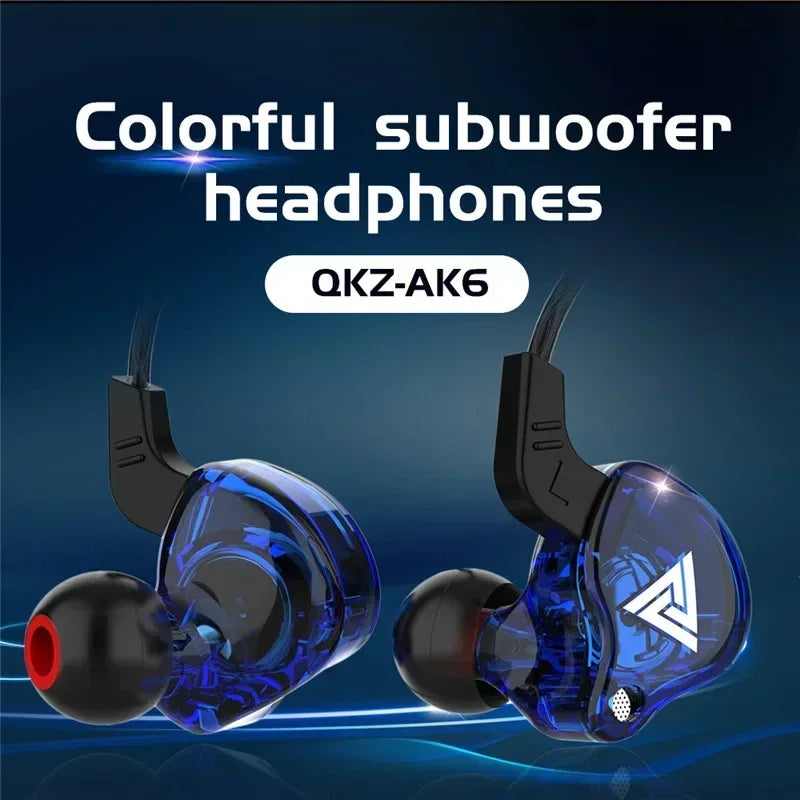 QKZ AK6 In-Ear HIFI Earphones — 6 Dynamic Drivers, Stereo Bass Subwoofer Monitor Earbuds with Mic