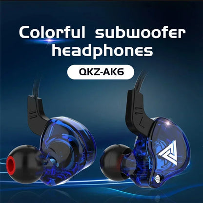 QKZ AK6 In-Ear HIFI Earphones — 6 Dynamic Drivers, Stereo Bass Subwoofer Monitor Earbuds with Mic