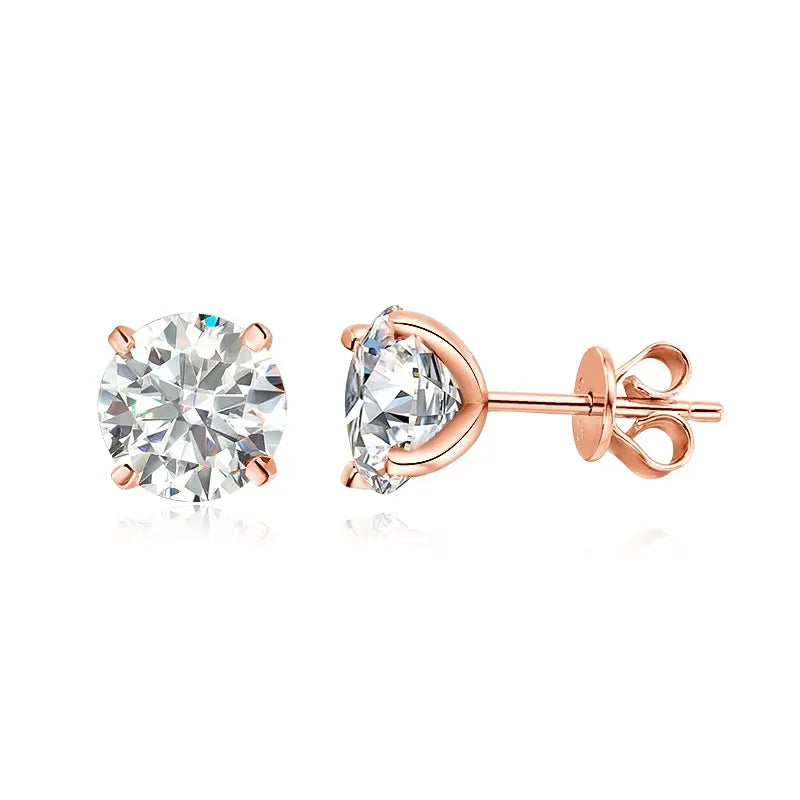 Smyoue Rose Gold Moissanite Stud Earrings — 0.2-3CT Lab Diamond 925 Pure Silver Wedding Earrings for Women