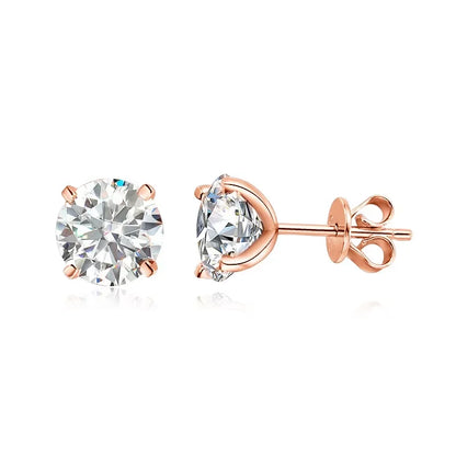Smyoue Rose Gold Moissanite Stud Earrings — 0.2-3CT Lab Diamond 925 Pure Silver Wedding Earrings for Women