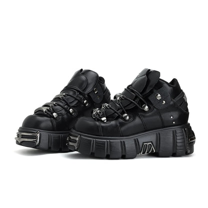 Punk Rock Lace-Up Platform Boots — 6CM Heel Metal Decor Women's Rock Sneaker Boots 2026