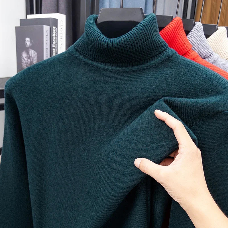 Men's Slim Fit Knitted Turtleneck Sweater — Anti-Pilling Long Sleeve Pullover
