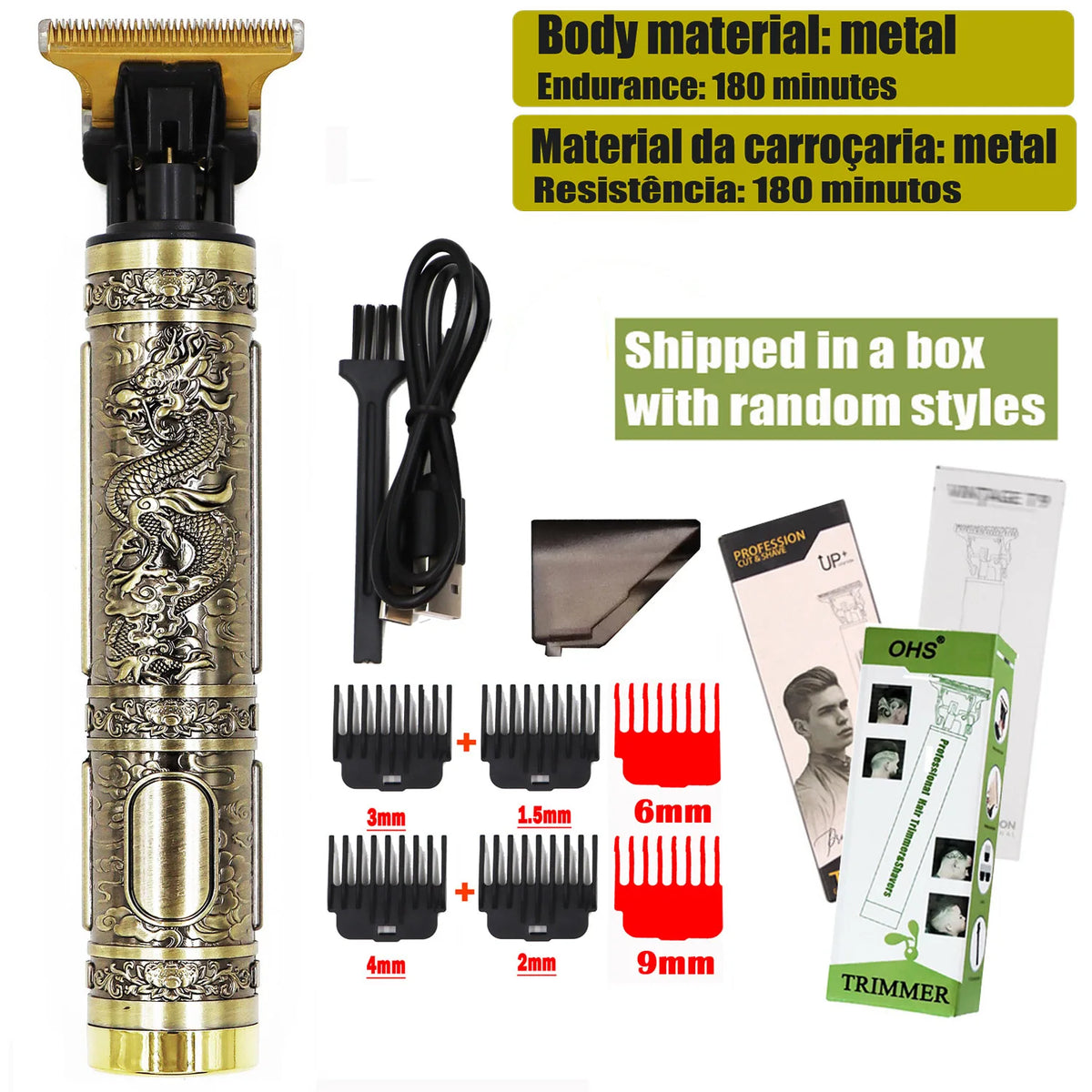 Rechargeable T9 Detail Hair & Beard Trimmer – 12 Designs