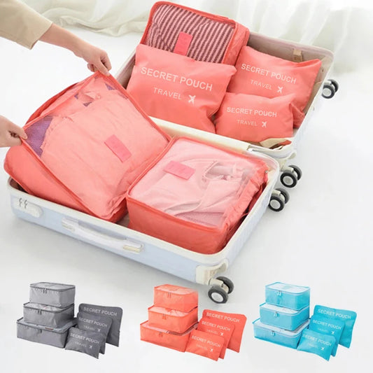 6-Piece Travel Storage Bag Set — Large Capacity Waterproof Luggage & Clothing Organizer with Zipper
