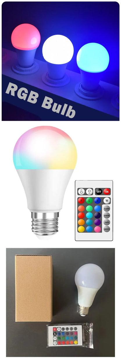 16-Color RGB Smart LED Bulb — Dimmable E27 220V Atmosphere Light with 24-Key Remote Control