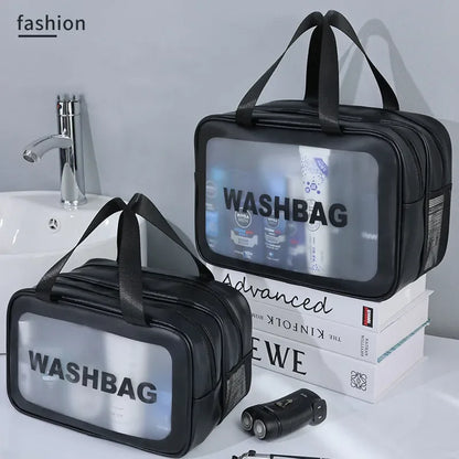 Dry-Wet Separation Travel Bag — Transparent PU Cosmetic & Gym Essentials Bag