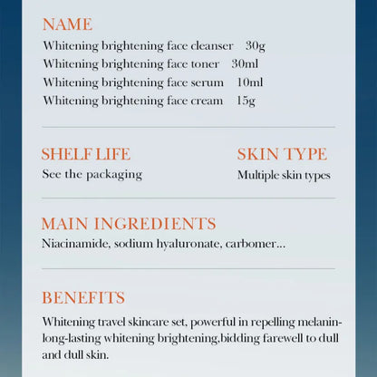 SADOER 5x Vitamin C 4-Piece Travel Skincare Kit — Whitening & Moisturizing Cleanser, Toner, Serum & Face Cream