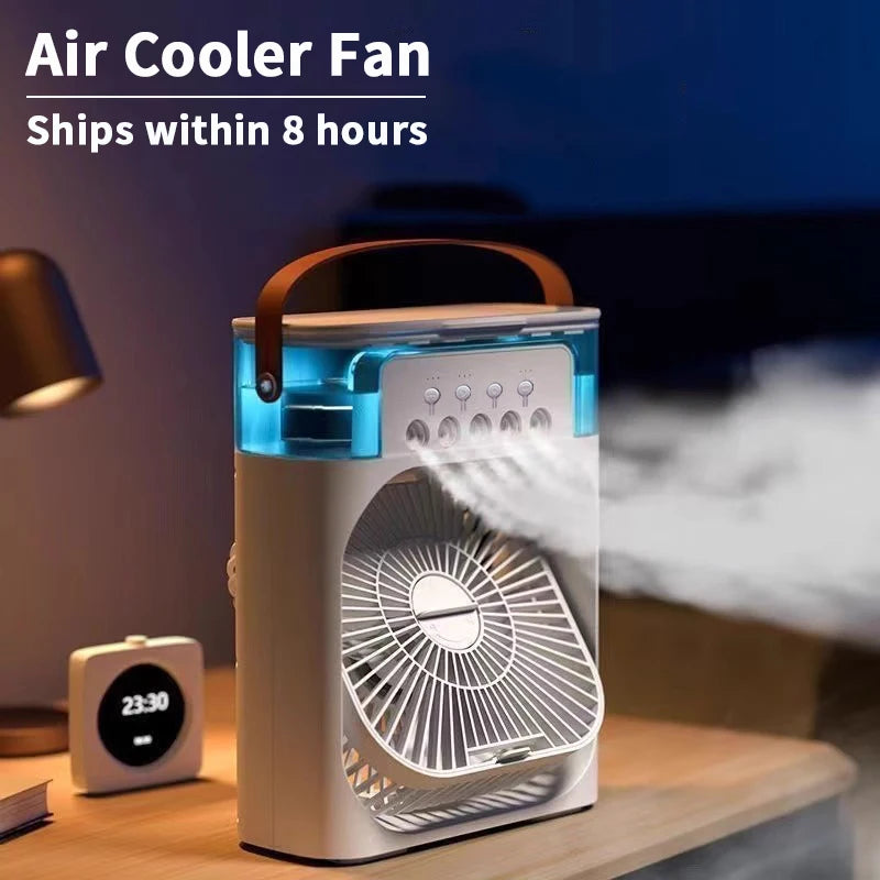 3-in-1 Mini Air Cooler Fan — Portable USB Humidifier, LED Night Light & Personal Air Conditioner