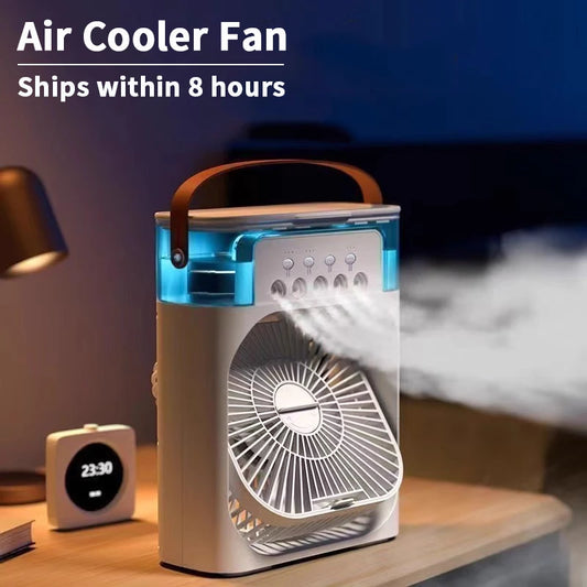 3-in-1 Mini Air Cooler Fan — Portable USB Humidifier, LED Night Light & Personal Air Conditioner