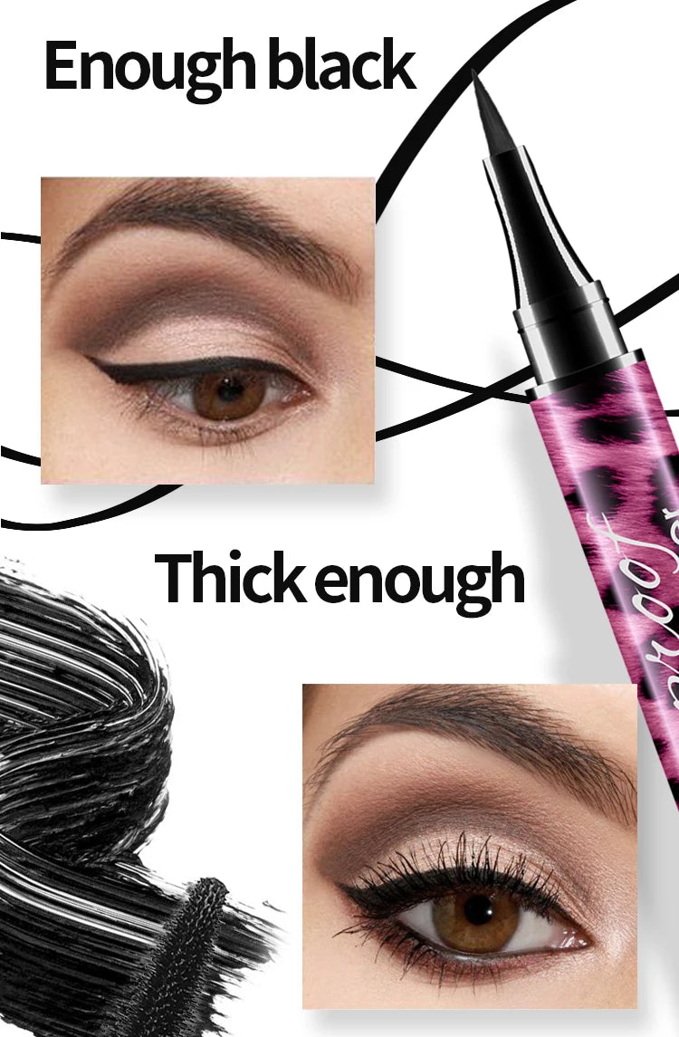YANQINA Waterproof Liquid Eyeliner & 4D Mascara Set — Thick Curling Lashes & Eyebrow Pencil Eye Makeup