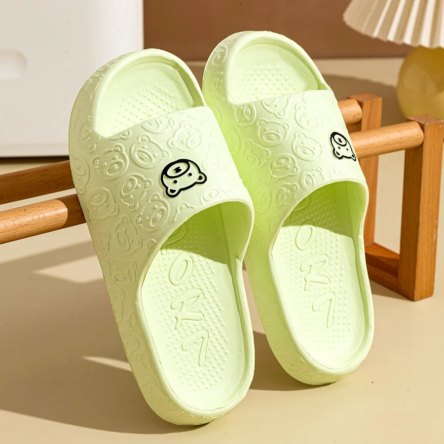 Little Bear Print Couple Slippers — Non-Slip Soft Indoor Bathroom Sandals for Men & Women