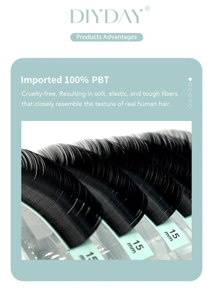 DIYDAY 16-Row Mink Individual Eyelash Extensions — B C CC D DD Curl Natural False Lashes for Makeup