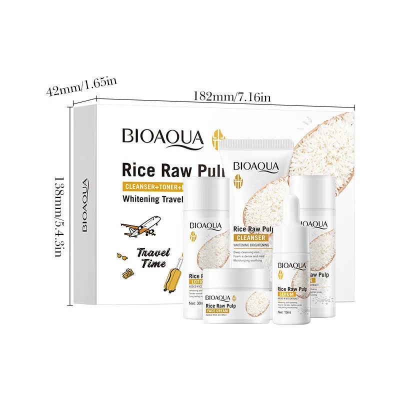 BIOAOUA Rice Whitening 5-Piece Skincare Set — Brightening & Hydrating Cleanser, Toner, Essence, Lotion & Cream