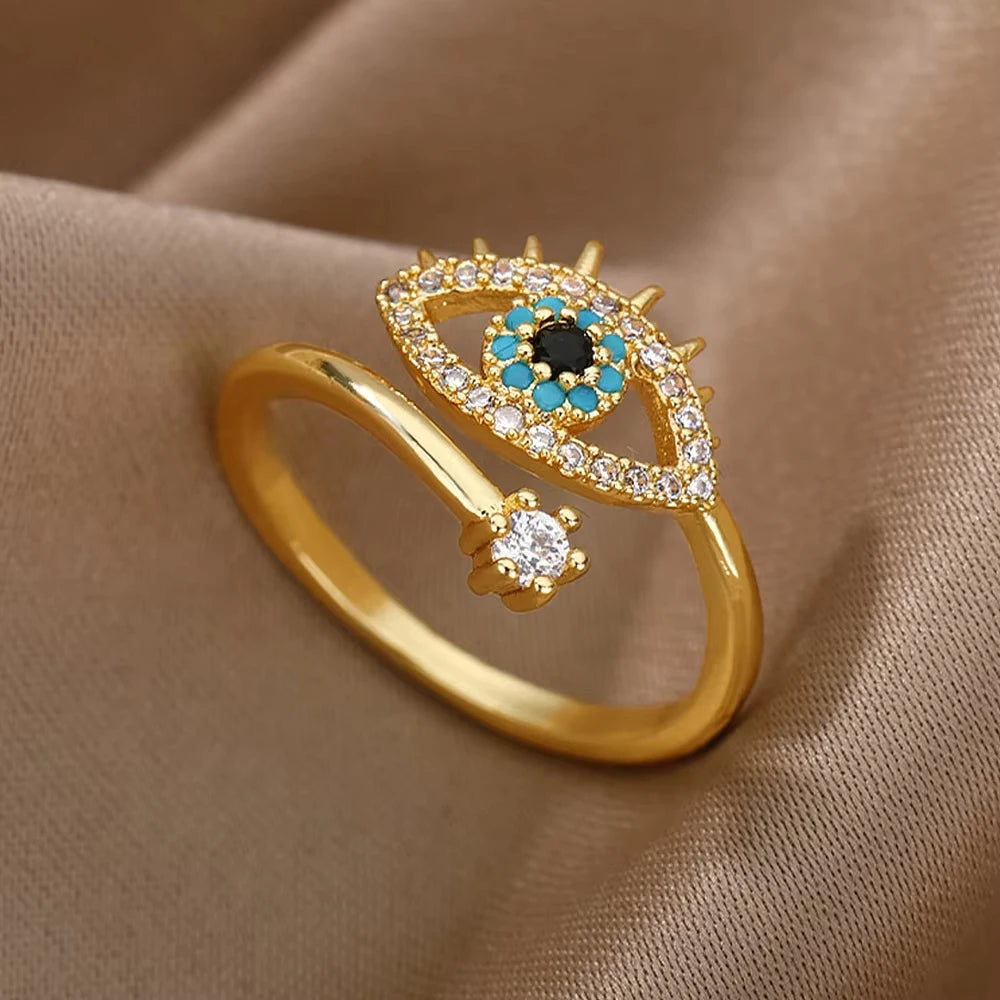 Adjustable 18K Gold-Plated Stainless Steel Zircon Ring – 30 Designs