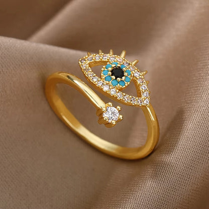 Adjustable 18K Gold-Plated Stainless Steel Zircon Ring – 30 Designs