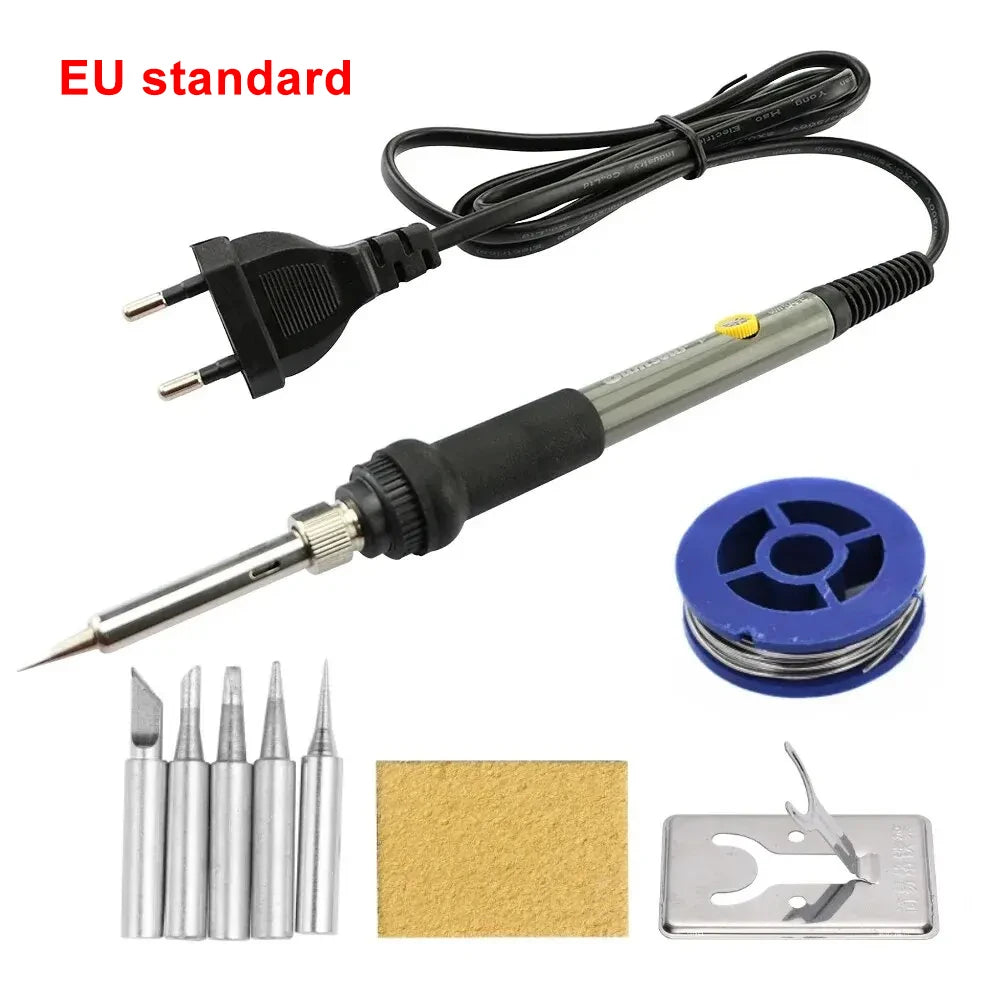 60W Adjustable Temperature Electric Soldering Iron — EU Plug Welding Rework Station & DIY Repair Tool