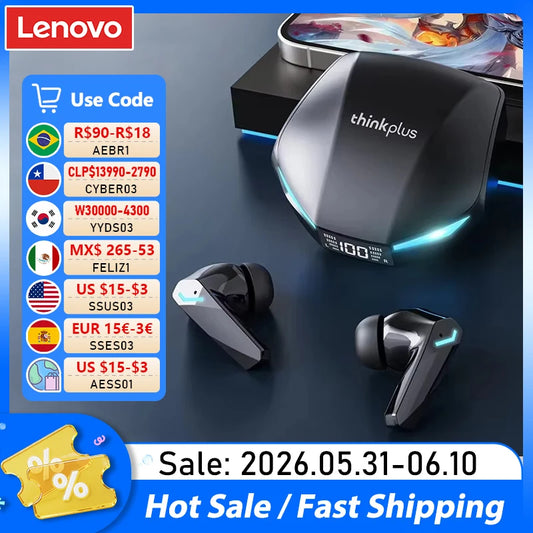 Lenovo XT53 Wireless Earbuds — Bluetooth 5.4, LED Display, Low Latency Gaming & Waterproof Design