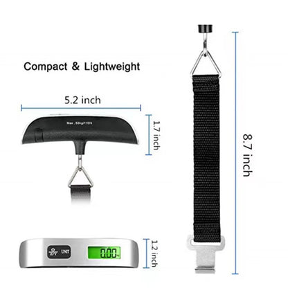 Portable Digital Luggage Scale — LCD Display Hanging Scale up to 110lb/50kg for Travel & Baggage Weighing