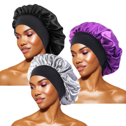 Women's Satin Sleep Bonnet — Wide-Brimmed Night Cap & Head Wrap with Elastic Band for Hair Care
