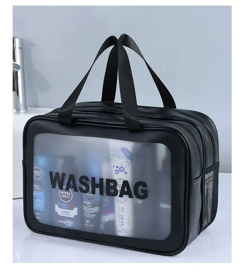 Dry-Wet Separation Travel Bag — Transparent PU Cosmetic & Gym Essentials Bag