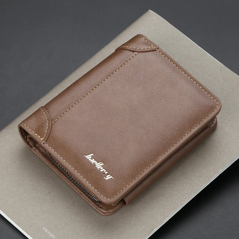 Men’s Compact PU Leather Wallet with Zipper Coin Pocket