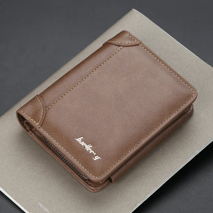 Men’s Compact PU Leather Wallet with Zipper Coin Pocket