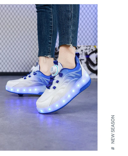 Kids LED Light-Up Roller Skate Shoes — USB Rechargeable Glowing Sneakers for Boys & Girls