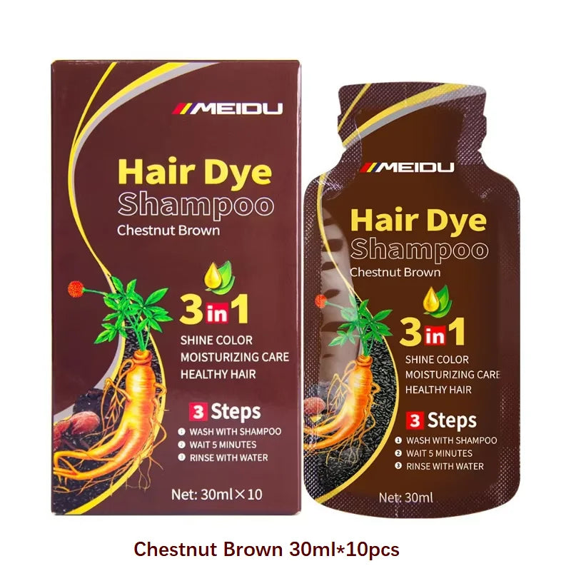 3-in-1 Natural Black Herbal Hair Dye Shampoo — Quick Color, Moisturizing & Conditioning Hair Care