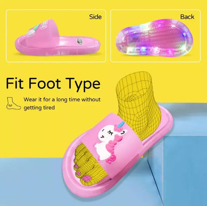 Kids Cartoon Unicorn Light-Up Slippers — Cute Animal Print Bathroom Toddler Shoes for Boys & Girls