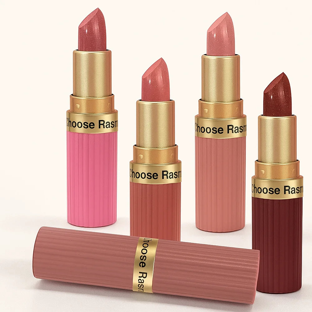 6-Shade Pearlescent Glitter Lipstick – Pink & Nude Tones
