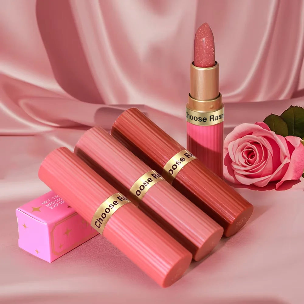 6-Shade Pearlescent Glitter Lipstick – Pink & Nude Tones